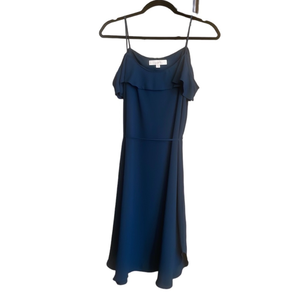 Little Green Off The Shoulder Midi Dress W/ Tie Waist Size Small Ann Taylor LOFT